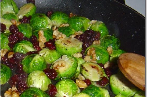 Brussels Sprouts Lardons With Cherries and Walnuts