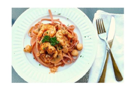 Cranberry Fettuccine Tomato Cream Sauce With Shrimps and Scallops