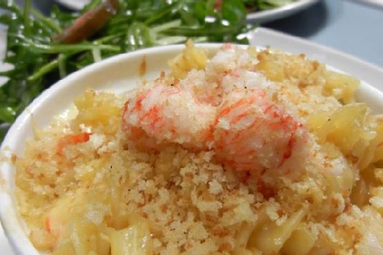 Creamy Curry Cheese and Macaroni With Langostino Tails and Black Truffle Oil