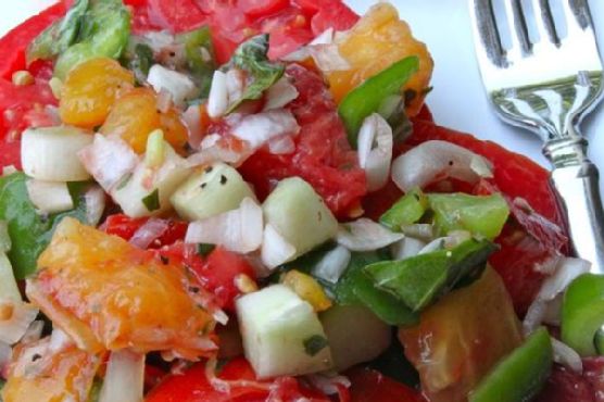 Garden Fresh Heirloom Tomato, Pepper, and Cucumber Salad