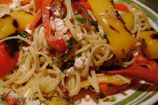 Grilled Peppers With Anchovies, Feta Cheese and Spaghetti