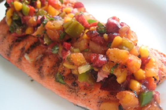 Grilled Salmon With Cherry, Pineapple, Mango Salsa