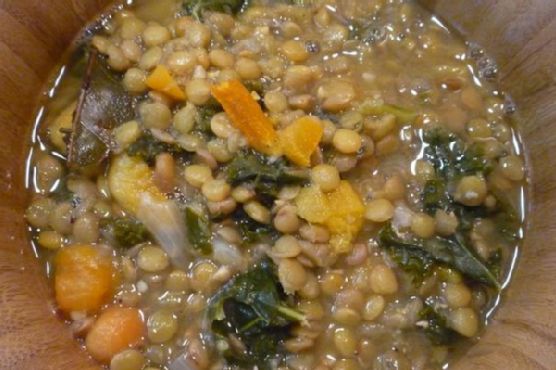 Lentil Apricot Soup With Roasted Kale