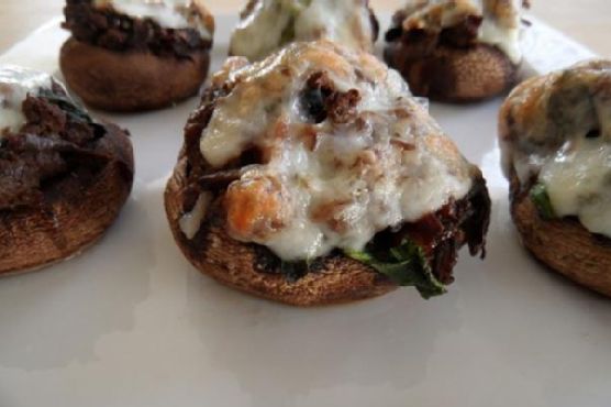Meat & Spinach-Stuffed Portabella Mushrooms with Goat Cheese