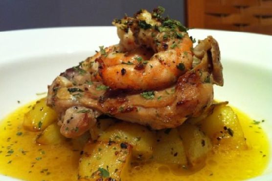 Oriental Surf And Turf - Chicken And Shrimp With Cubed Potatoes