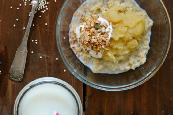 Quinoa Porridge with Applesauce, Skyr and Honey Toasted Muesli