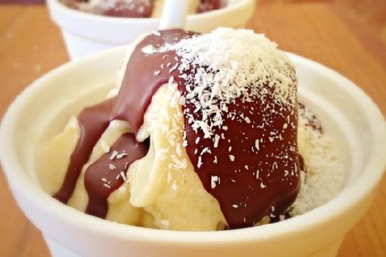 The Ultimate Frozen Coconut ‘Ice Cream’ with Hard Shell Chocolate Sauce
